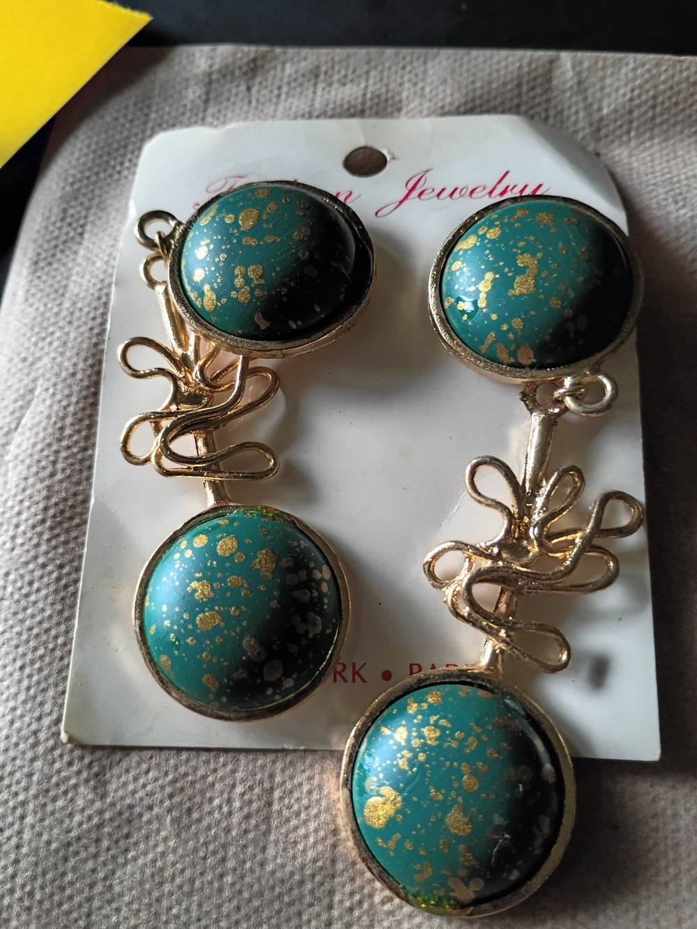 Women's Gold-Tone Teal Drop Earrings with Gold Fleck Accents